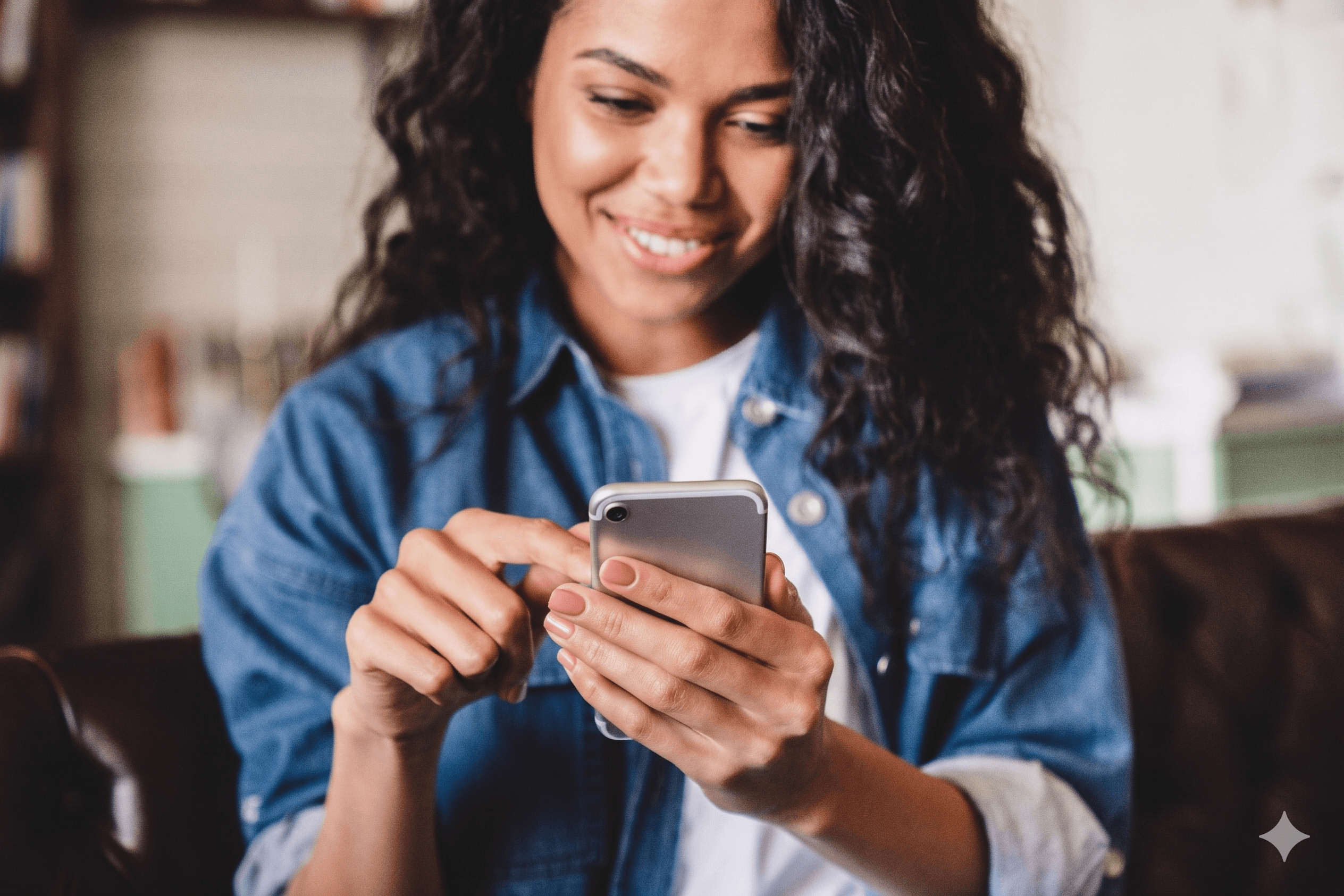 young woman using smart phone at home