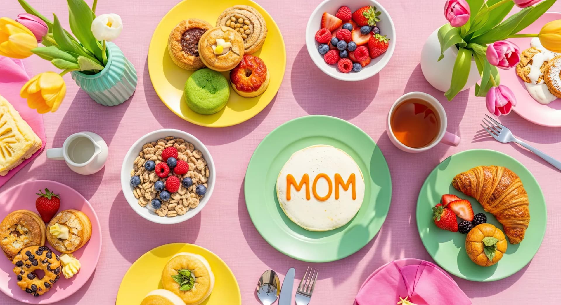 Delicious mother's day breakfast table setting Delicious mother's day breakfast table setting