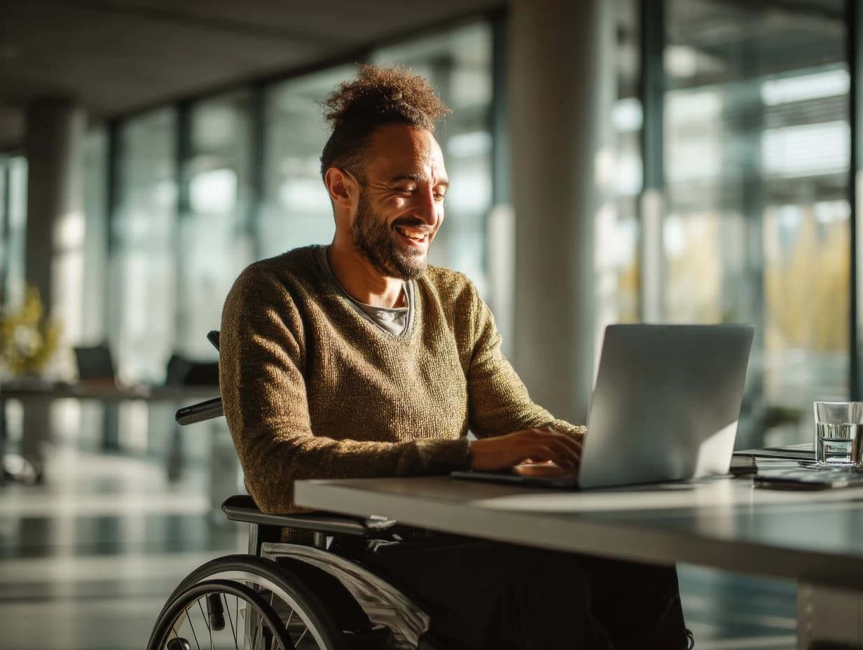 Man in wheelchair with laptop